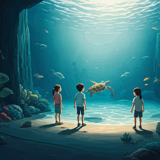 Kids looking at sea turtles at the aquarium